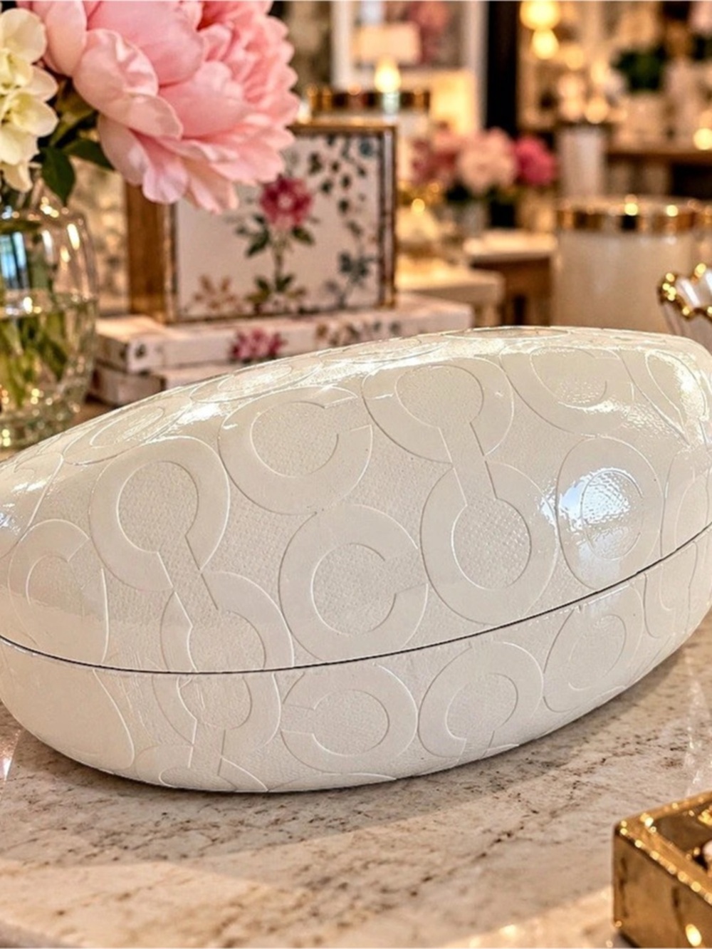 Coach Signature C Patent Leather Hard Shell Eyeglass Sunglasses Case White